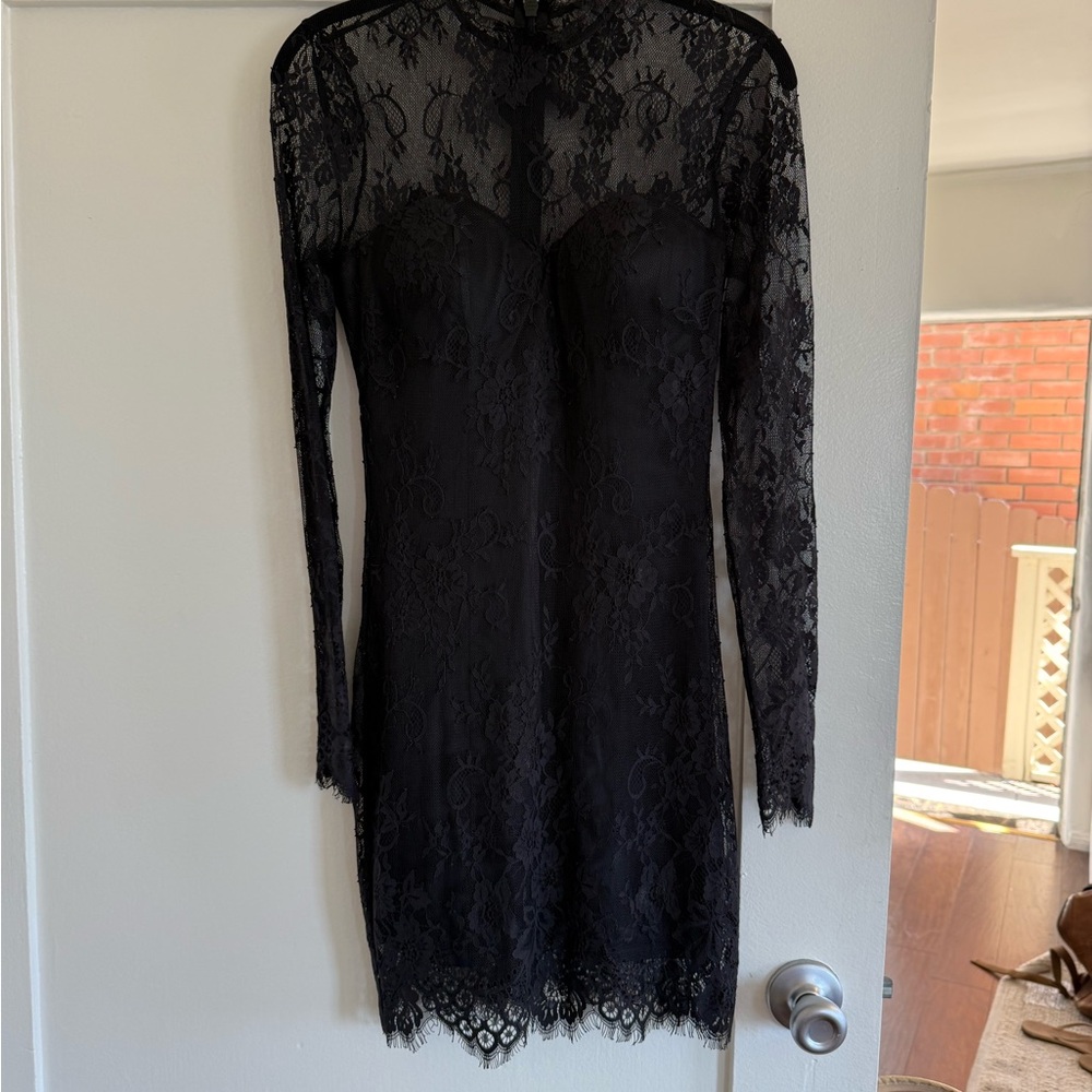 Guess Black Lace Long Sleeve Dress